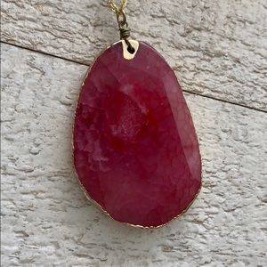 NWOT Ruby Red Agate Pendant on Faux Gold Chain